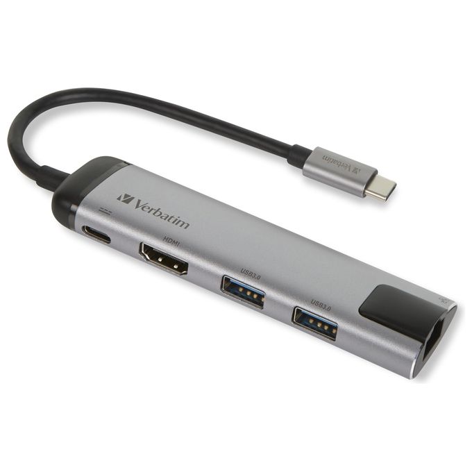 Verbatim 49141 Hub di Interfaccia Usb 3.2 Gen 1 Type-C 1000 Mbit-s Nero-Argento