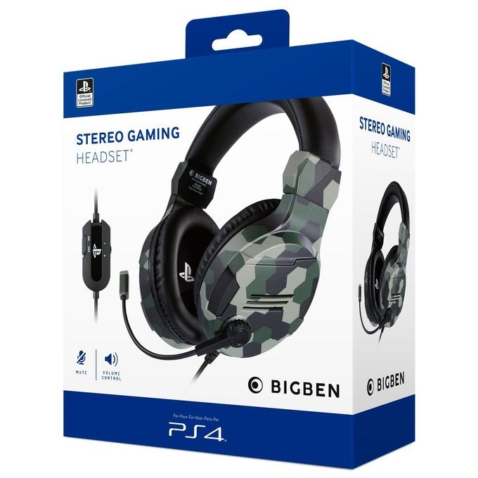 Bigben Interactive PS4OFHEADSETV3G Cuffie Gaming Stereo Cablate Jack 3.5 mm Microfono Regolabile con Mute colore Verde Camo