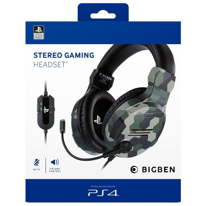 Bigben Interactive PS4OFHEADSETV3G Cuffie Gaming Stereo Cablate Jack 3.5 mm Microfono Regolabile con Mute colore Verde Camo