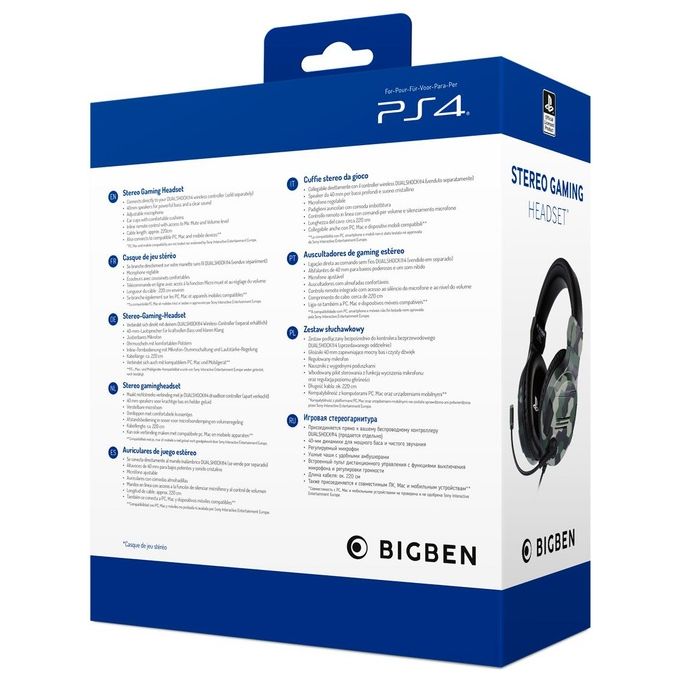 Bigben Interactive PS4OFHEADSETV3G Cuffie Gaming Stereo Cablate Jack 3.5 mm Microfono Regolabile con Mute colore Verde Camo