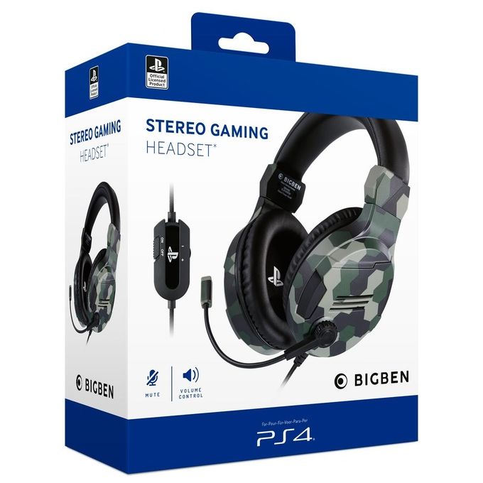 Bigben Interactive PS4OFHEADSETV3G Cuffie Gaming Stereo Cablate Jack 3.5 mm Microfono Regolabile con Mute colore Verde Camo