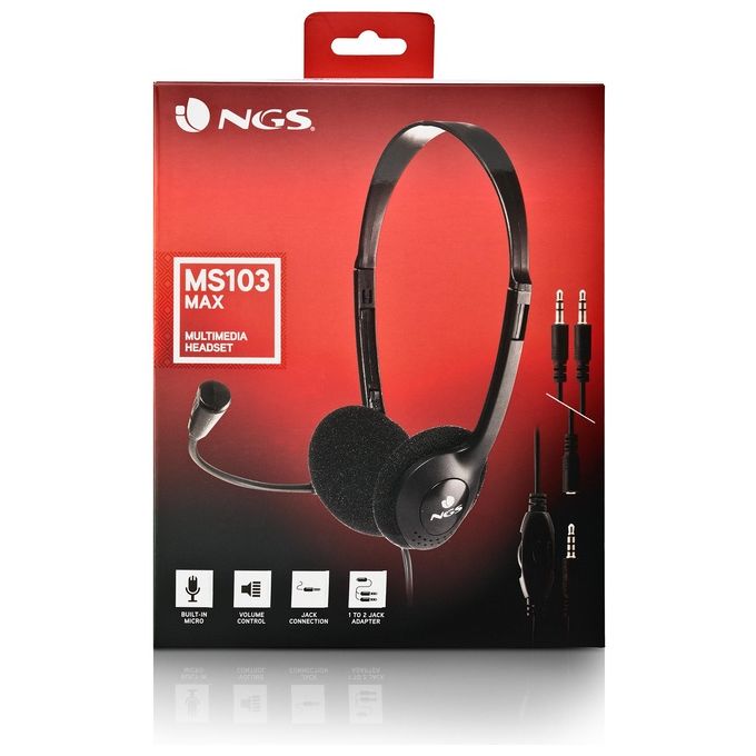NGS MS103 MAX Cuffie Cablate per Computer con Microfono Connessione Jack 3.5mm Lunghezza Cavo 1.5mt