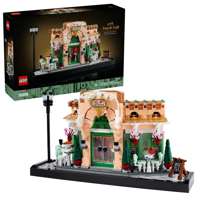 LEGO 10362 Icons Kit Modellismo Fai da Te per Adulti con Libreria Decorativa e Café Francese 1101 Pezzi colore Nero