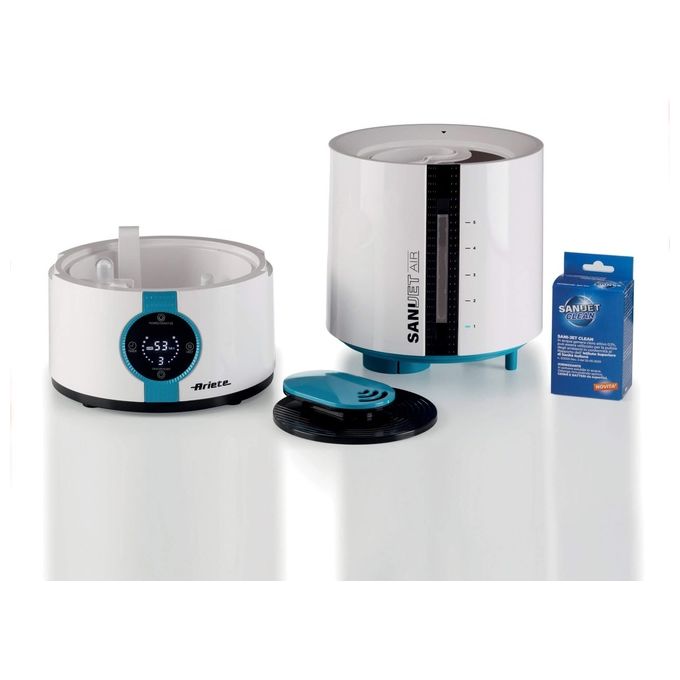 Ariete 2836 Sani-Jet Air Umidificatore a ultrasuoni 5 L 30 W per ambienti fino a 90 m² funzione igienizzante ionizzatore display LED touch colore Bianco Azzurro