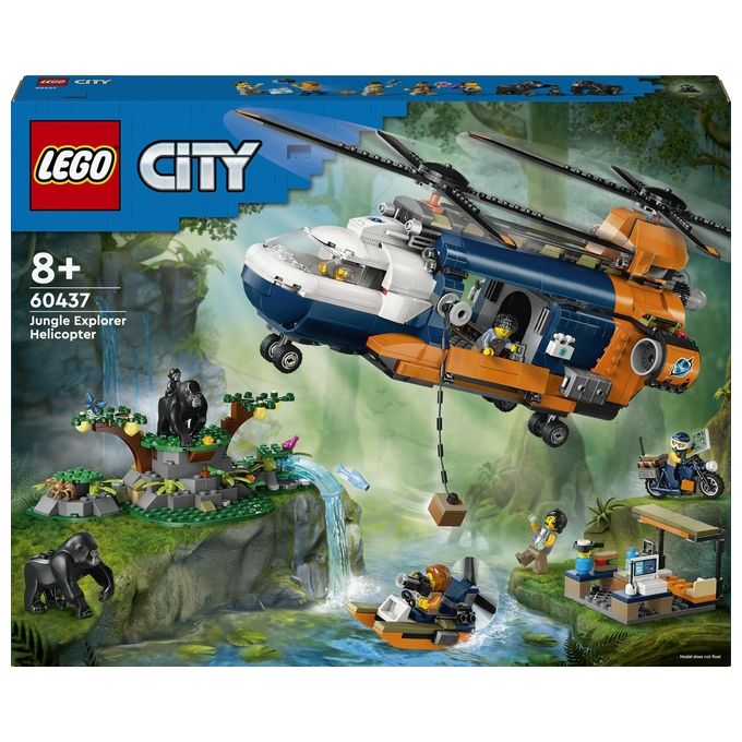 LEGO City Elicottero dell'Esploratore nella Giungla Modellino di Veicolo Giocattolo da Costruire con Doppi Rotori Giochi per Bambini da 8 Anni con Campo Base 3 Animali Gorilla e 5 Minifigure 60437