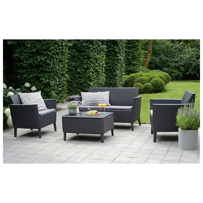 Keter Set da Giardino Salemo Lounge Composto da 2 Poltrone, Divano a 2 Posti e Tavolino, Grafite