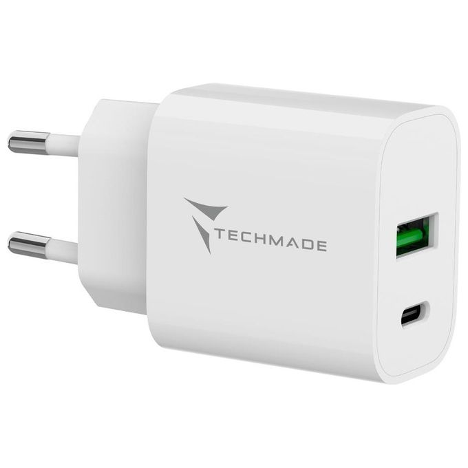 Techmade Caricabatteria 20W con Porta Usb-C  Usb-A