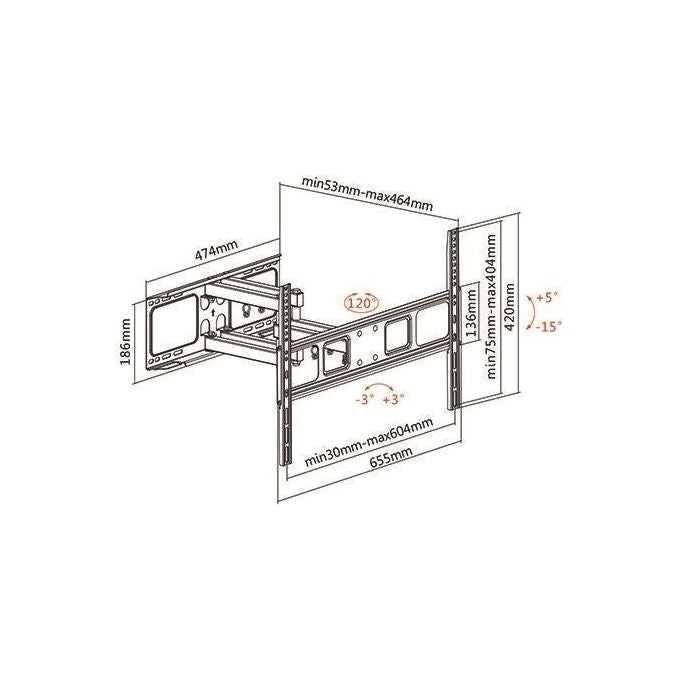 Munari Staffa Porta Tv Fino a 65'' 40Kg 3 Snodi Max Vesa 600x400