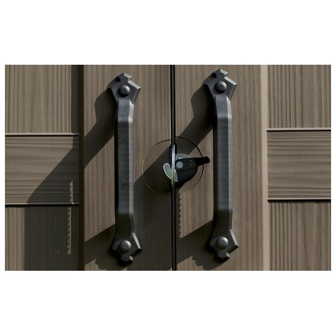 Keter K209871 Factor Casetta da Giardino in Resina 256.5x182x243 cm Pavimento Incluso 2 Mensole colore Beige