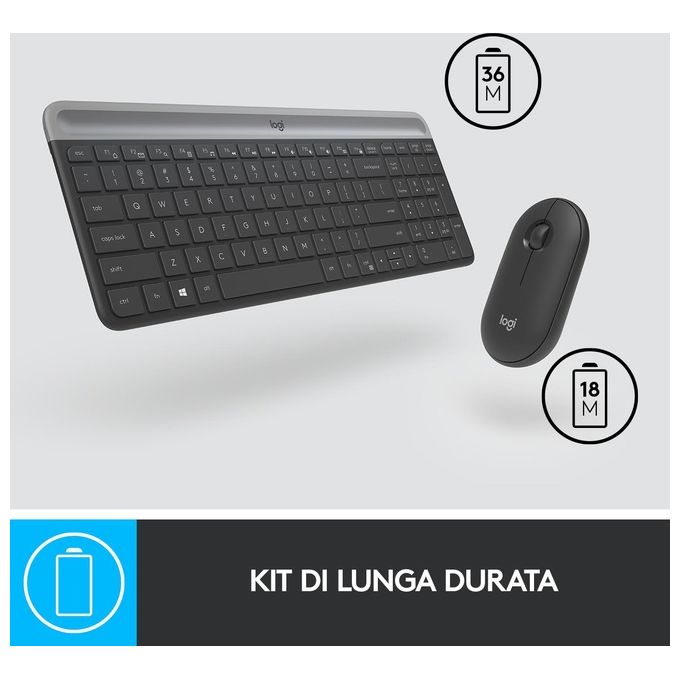 Logitech 920-009196 MK470 Kit Tastiera e Mouse Wireless Full-size QWERTY Italiano 1000 DPI colore Grafite