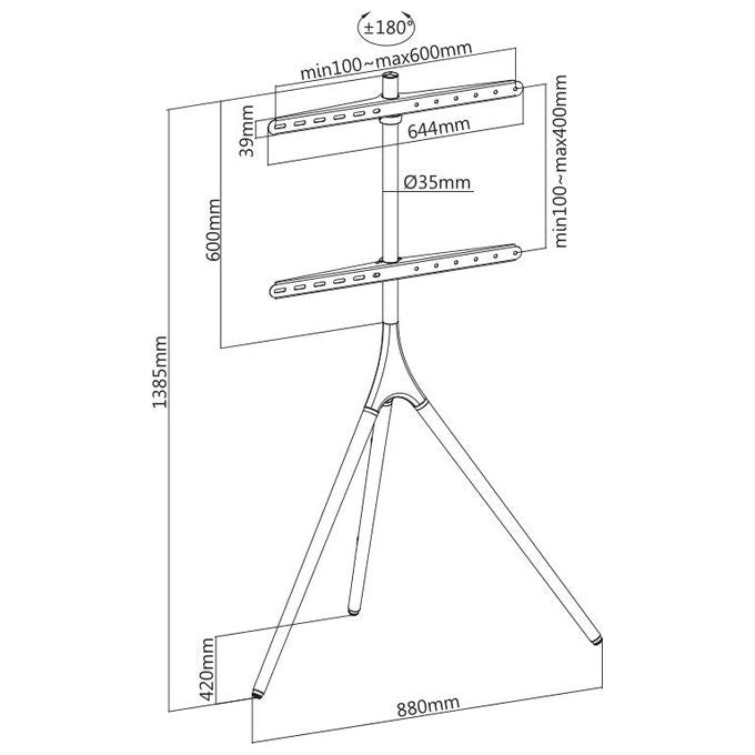 MUNARI Mobile Colonna per TV fino a 55 pollici con supporto 600x400 per un'ottimale visione e stabilita'