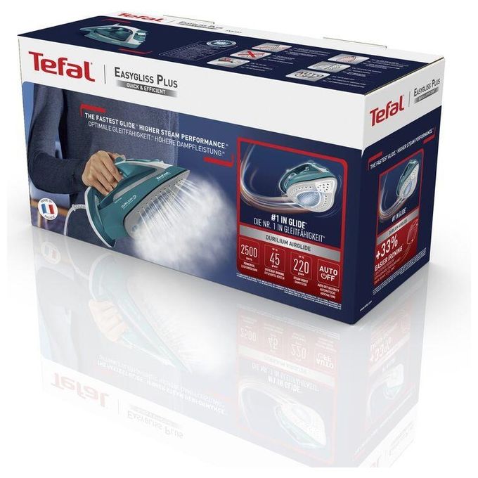 Tefal EasyGliss Plus FV5737 Ferro da Stiro a Secco e a Vapore Durilium 2500W Turchese-Bianco