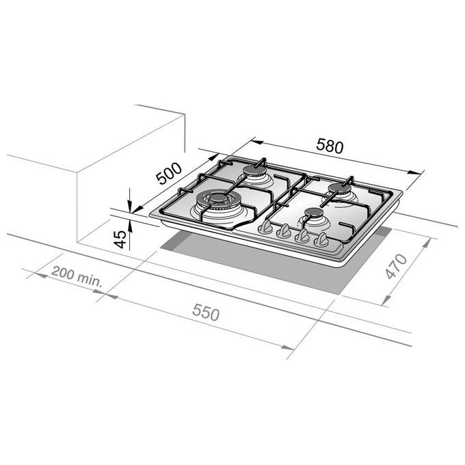 DeLonghi FFB 46 ASV Linea Family Piano cottura a Gas 4 Fuochi Serigrafia laser 60 cm Bianco