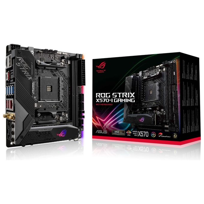 ASUS ROG Strix X570-I Gaming Scheda Madre AMD X570 ITX Gaming con PCIe 4.0, Aura Sync RGB, Intel Gigabit Ethernet, Wi-Fi 6, M.2 Audio Combo Card, HDMI 2.0, DP 1.4, SATA 6 Gb-s e USB 3.2 Gen2