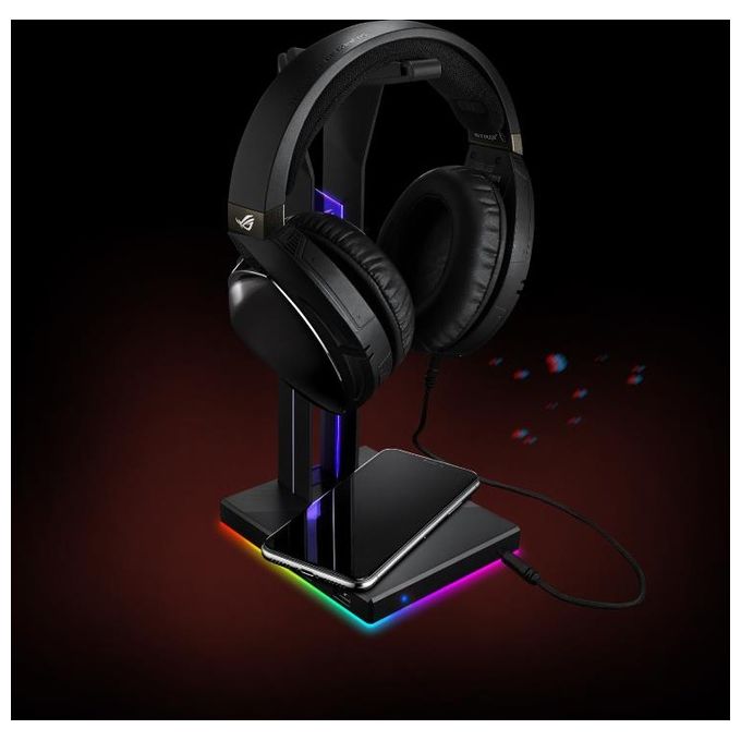 ASUS ROG Throne Qi - Supporto per cuffie con ricarica wireless, audio surround 7.1, due porte USB 3.1 e Aura Sync