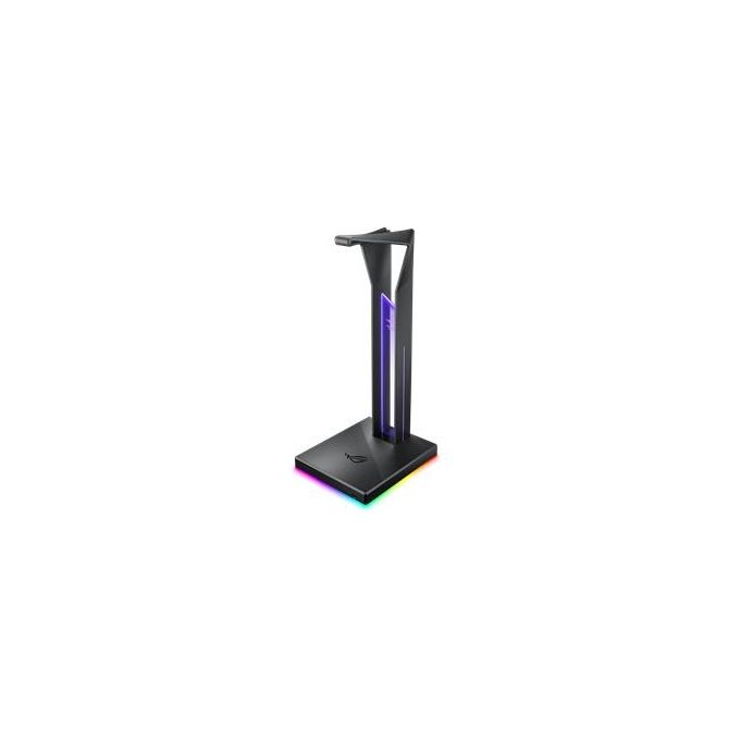 ASUS ROG Throne Stand per Cuffie, Base In Gomma Antiscivolo, Ampia Superficie di Contatto, Due Porte USB 3.1, Illuminazione Aura Sync RGB, DAC e Amplificatore Integrati, Armoury II, Nero