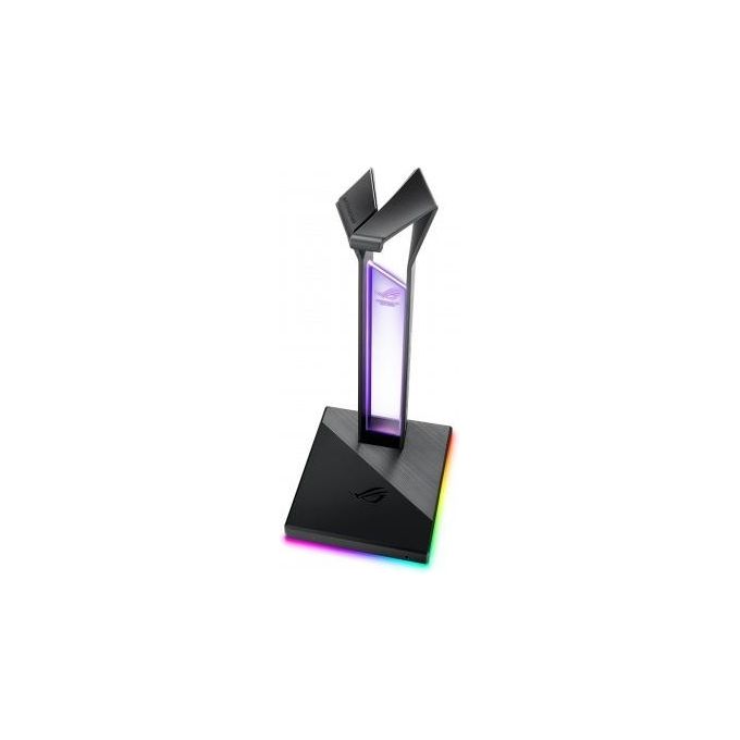 ASUS ROG Throne Stand per Cuffie, Base In Gomma Antiscivolo, Ampia Superficie di Contatto, Due Porte USB 3.1, Illuminazione Aura Sync RGB, DAC e Amplificatore Integrati, Armoury II, Nero