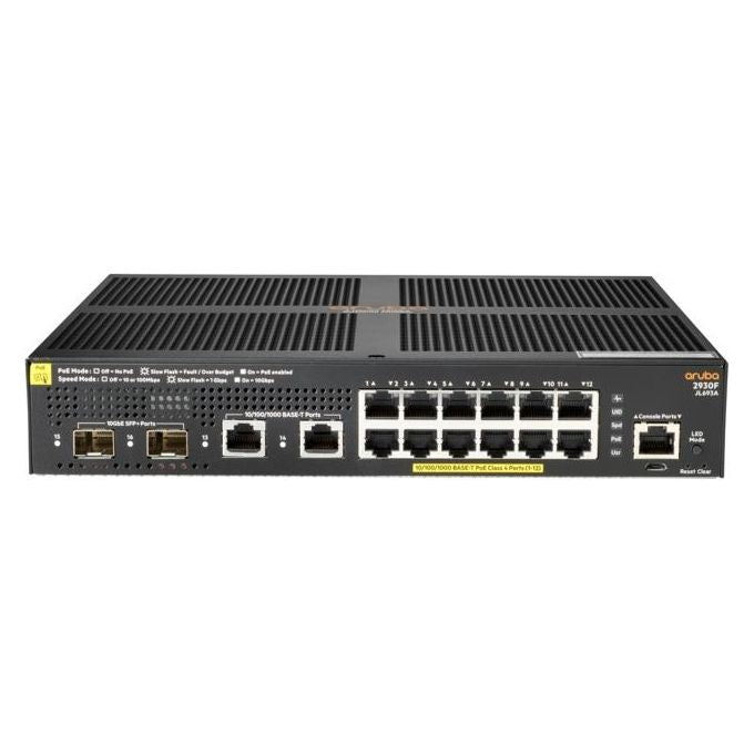 HP Enterprise Aruba 2930F 12G PoE+ 2G-2SFP+ Gestito L3 Gigabit Ethernet 10-100-1000 Nero 1U Supporto Power over Ethernet