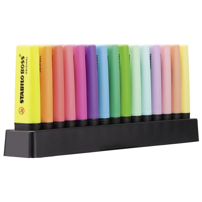 Evidenziatore - STABILO BOSS ORIGINAL Desk-Set - 15 Colori assortiti 9 Neon + 6 Pastel