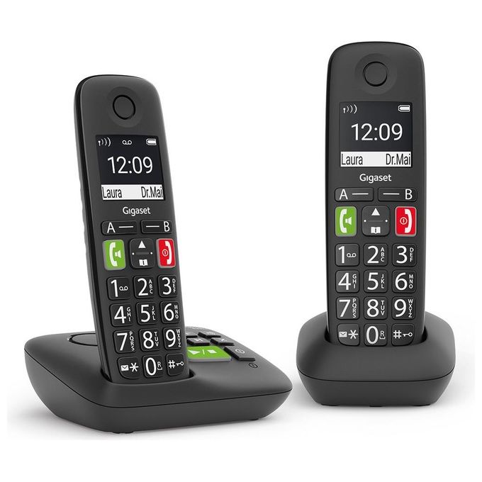 Gigaset E290A Duo Coppia Cordless DECT-GAP Senior Display 2'' Vivavoce Rubrica Segreteria Nero