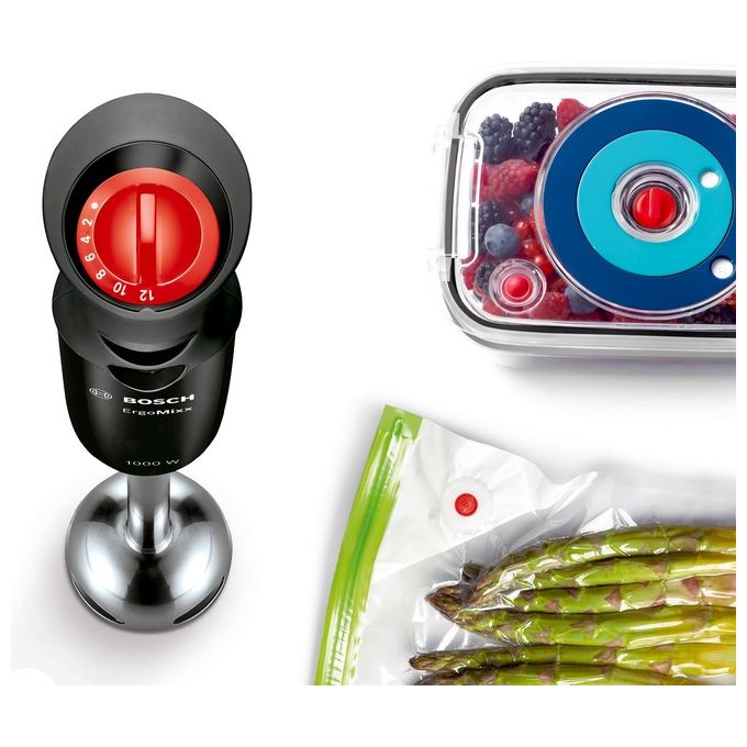 Bosch MS6CB61V1 - Frullatore a immersione 1000 W, 12 velocita', accessorio bicchiere graduato 0,6 L, lama in acciaio inox, Nero-Antracite