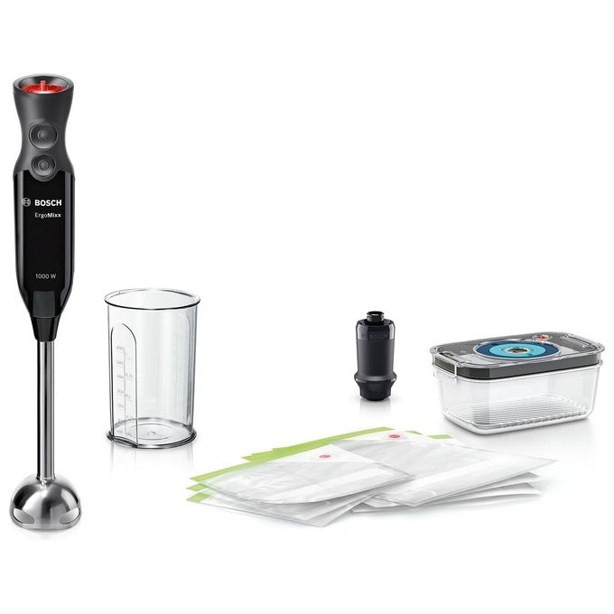 Bosch MS6CB61V1 - Frullatore a immersione 1000 W, 12 velocita', accessorio bicchiere graduato 0,6 L, lama in acciaio inox, Nero-Antracite
