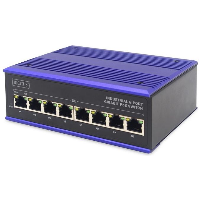 Digitus DN-651121 Switch di Rete Gigabit Ethernet 10-100-1000 Nero-Blu Supporto Power over Ethernet