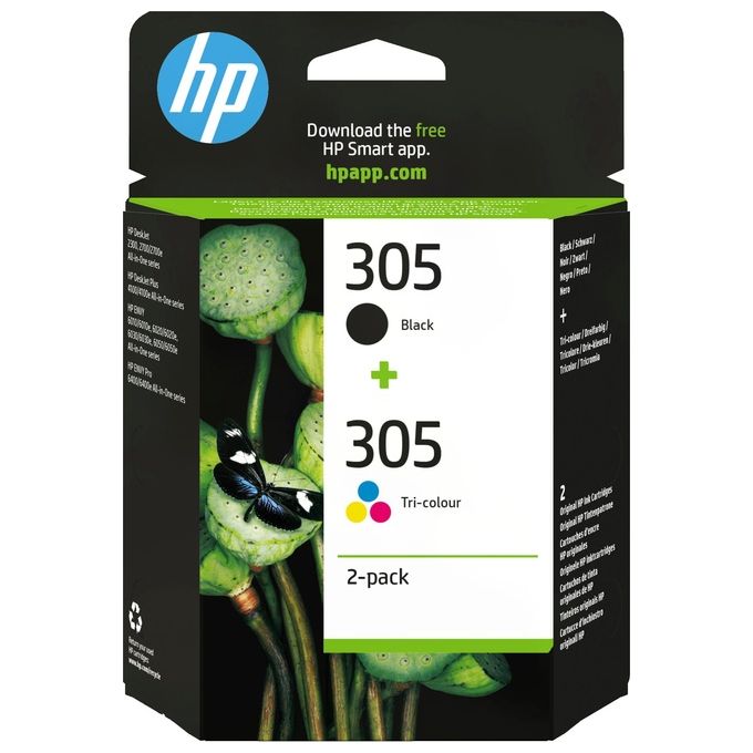 HP 305 2-Pack Tri-color-Black Original Ink Cartridge Cartuccia d'Inchiostro 2 Pezzi Originale Resa Standard Nero Ciano-Magenta-Giallo
