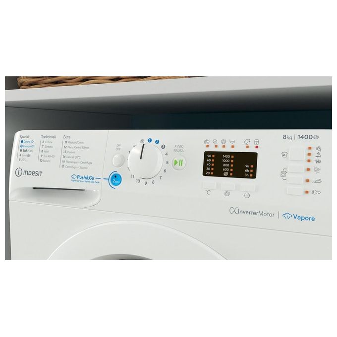 Indesit BWA 81496X WV IT Lavatrice Carica Frontale 8 Kg 1400 rpm Classe A Motore Inverter Vapore PushandGo Water Balance Plus (85x59,5x63 cm) colore Bianco
