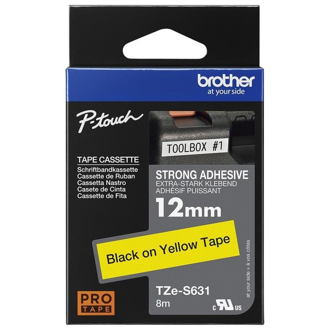 Brother Nastro 12mm Nera Giallo Adesico Resistente