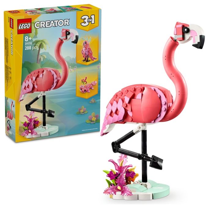 LEGO Creator 3 in 1 Animali Selvatici: Fenicottero Rosa Giocattolo - Si Trasforma in Uccello Cacatua o in Axolotl - Animali da Costruire per Bambini e Bambine da 8 Anni - Regalo di Compleanno 31170