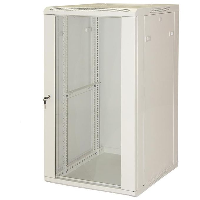 Link Armadio rack 19 18 unita' da muro (a)900 (l)600 x profondita 600 mm. colore grigio chiaro porta vetro