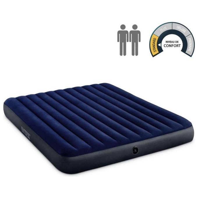 Intex 64755 Materasso Classic Downy King 183X203X25 cm con Tecnologia Fiber Tech and 68672 Cuscino Camping Unisex Adulto Blu 43x28x9 cm lega di acciaio 183x203x25 cm + Cuscino Camping