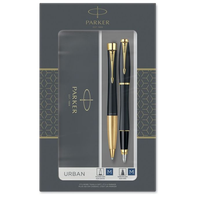 Parker Urban Duo Set con Penna a Sfera e Penna Stilografica Muted Black Golden Trim Nero Opaco con Finiture in Oro