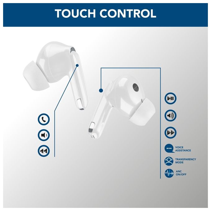 Cellular Line ECLIPSE Auricolari In-Ear Wireless con Custodia di Ricarica Bluetooth con Tecnologia ANC ed ENC Playtime Totale 18 Ore Bianco