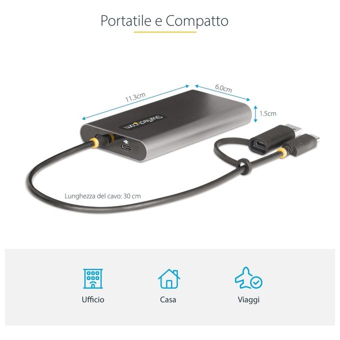 Startech.com Adattatore da Usb-c a Hdmi per Laptop 4k 60hz 100W Power Delivery Pass-through Cavo Integrato 30cm