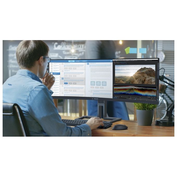 Philips Monitor 45B1U6900C-00 Monitor Curvo DQHD da 45 Pollici Adaptive Sync Altezza Regolabile 5120x1440 75 Hz HDMI DisplayPort USB-C 100 W PD Hub USB Nero