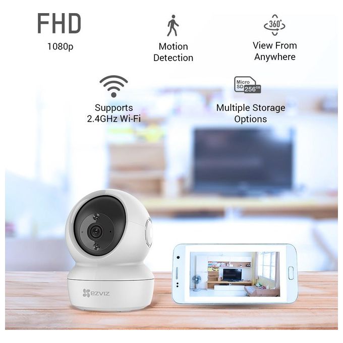 Ezviz C6N Telecamera Wi-Fi Interno Fullhd Motorizzata a 360°, Videocamera Sorveglianza Interno Wi-Fi per Animali e Bambini con Visione Notturna, Tracciamento del Movimento e Audio Bi-direzionale