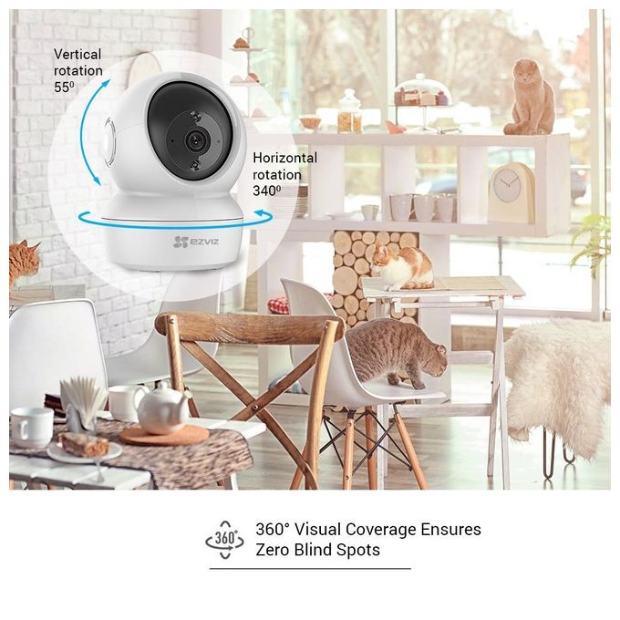 Ezviz C6N Telecamera Wi-Fi Interno Fullhd Motorizzata a 360°, Videocamera Sorveglianza Interno Wi-Fi per Animali e Bambini con Visione Notturna, Tracciamento del Movimento e Audio Bi-direzionale