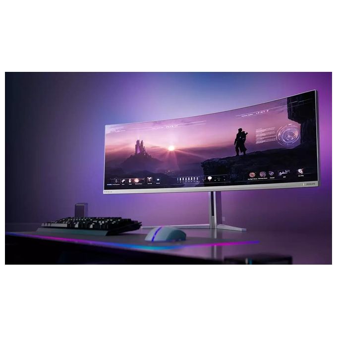 Philips Evnia 49M2C8900L Monitor da gioco curvo OLED DQHD da 49 pollici 144 Hertz 003 ms GtG HDR400 Ambiglow (5120x1440 HDMI 2.1 DisplayPort 1.4 USB-C Hub USB) bianco