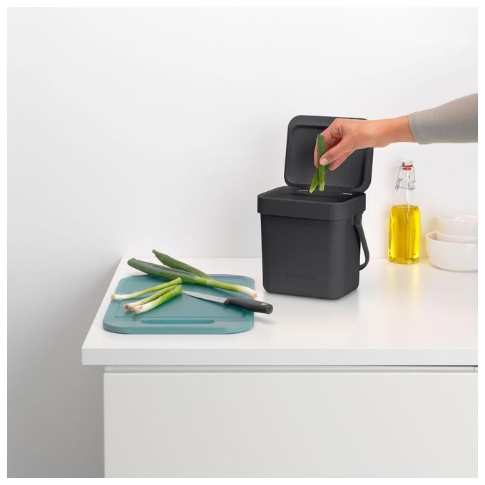 Brabantia 209888 Sort and Go Pattumiera 3L con Coperchio Stay Open e Maniglia colore Grigio