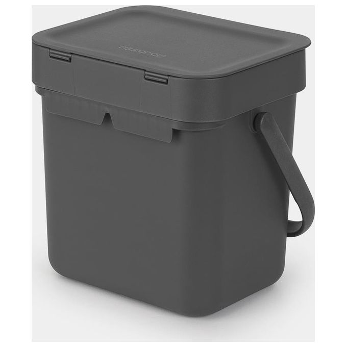 Brabantia 209888 Sort and Go Pattumiera 3L con Coperchio Stay Open e Maniglia colore Grigio