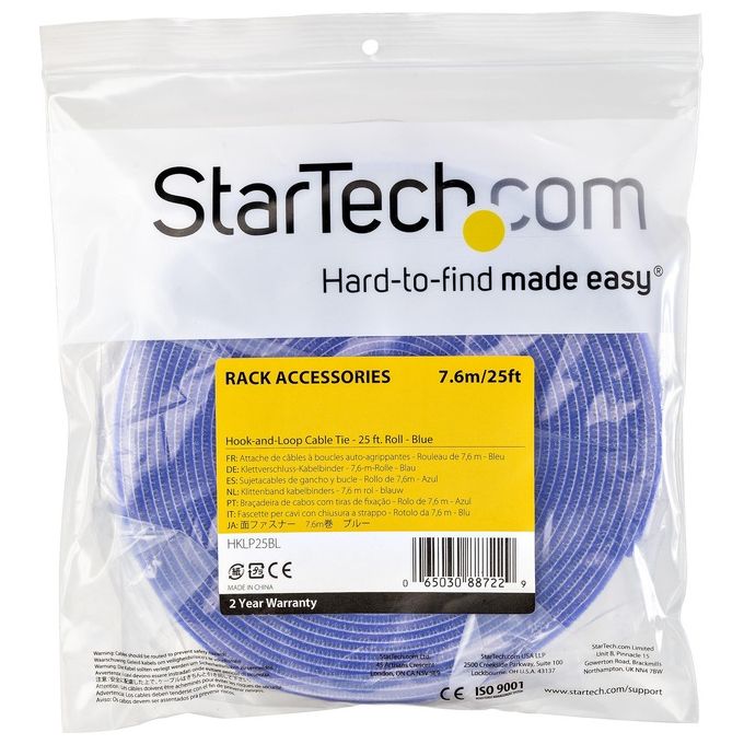 Startech HKLP25BL Rotolo di Nastro con Chiusura a Strappo da 7,6mt Blu