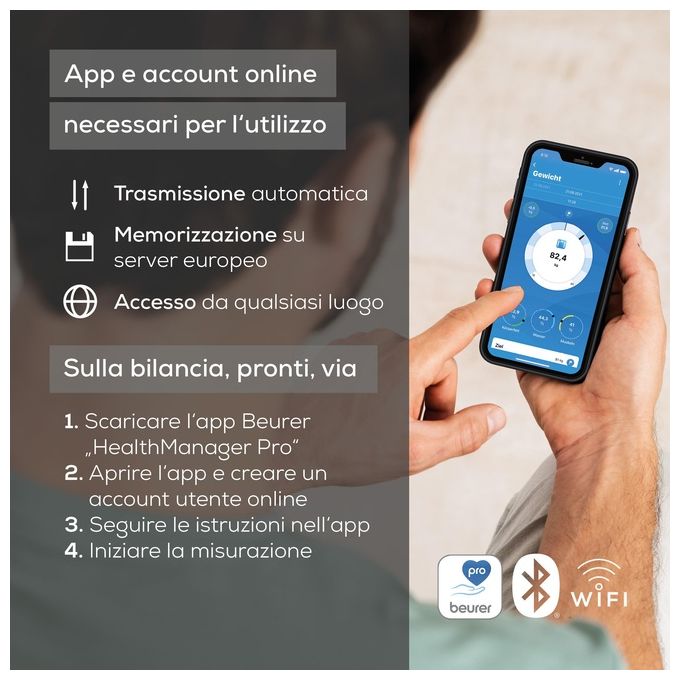 Beurer BF 990 WIFI Bilancia diagnostica Wi-fi e Bluetooth - con unita' estraibile per analisi incrociata (controllo accurato delle diverse parti del corpo) - 25 valori relativi alla salute sempre sotto controllo nell'app beurer Health Manager Pro - con ca