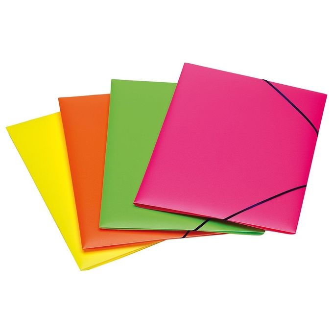 Fellowes Confezione 4 Cartelle Elastico Incrociato Shocking File Assortito Fluo