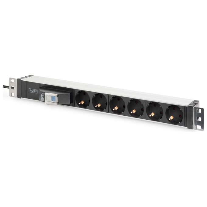 Digitus Dn-95417 Multipresa In Alluminio 19'' con 6 Prese e Spina Schuko 1U con Protezione Contro Sovraccarichi