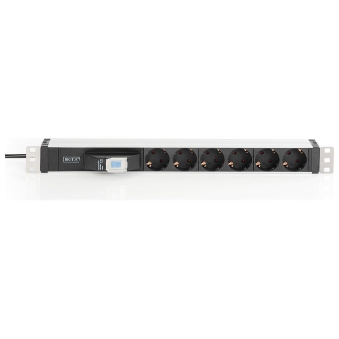 Digitus Dn-95417 Multipresa In Alluminio 19'' con 6 Prese e Spina Schuko 1U con Protezione Contro Sovraccarichi