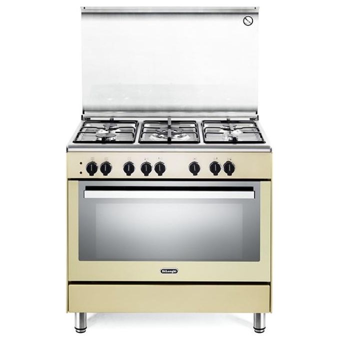 De Longhi PEMC 96 ED Linea Premium Cucina a Gas Libera Installazione Forno Elettrico 5 Fuochi Classe energetica A Bruciatore Tripla Corona Vano Scaldavivande 9 Funzioni 90 cm Crema