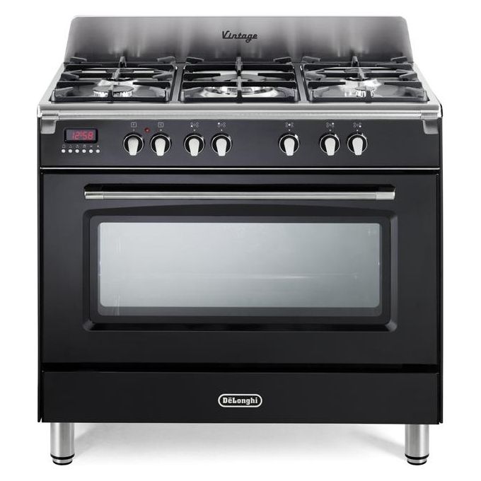 De Longhi MEM 965 NX ED Linea MasterCook Cucina a Gas Libera Installazione Forno Elettrico 5 Fuochi Griglie in Ghisa Classe energetica A Bruciatore Tripla Corona Programmatore Elettronico 8 Funzioni 90 cm Nero Brillante