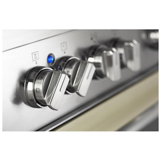 De Longhi PRO 96 MX ED Linea Professional Cucina a Gas Libera Installazione Forno Elettrico 5 Fuochi Griglie in Ghisa Classe energetica A Bruciatore Tripla Corona Pizza Stone Vano Scaldavivande 9 Funzioni 90 cm Acciaio Inox